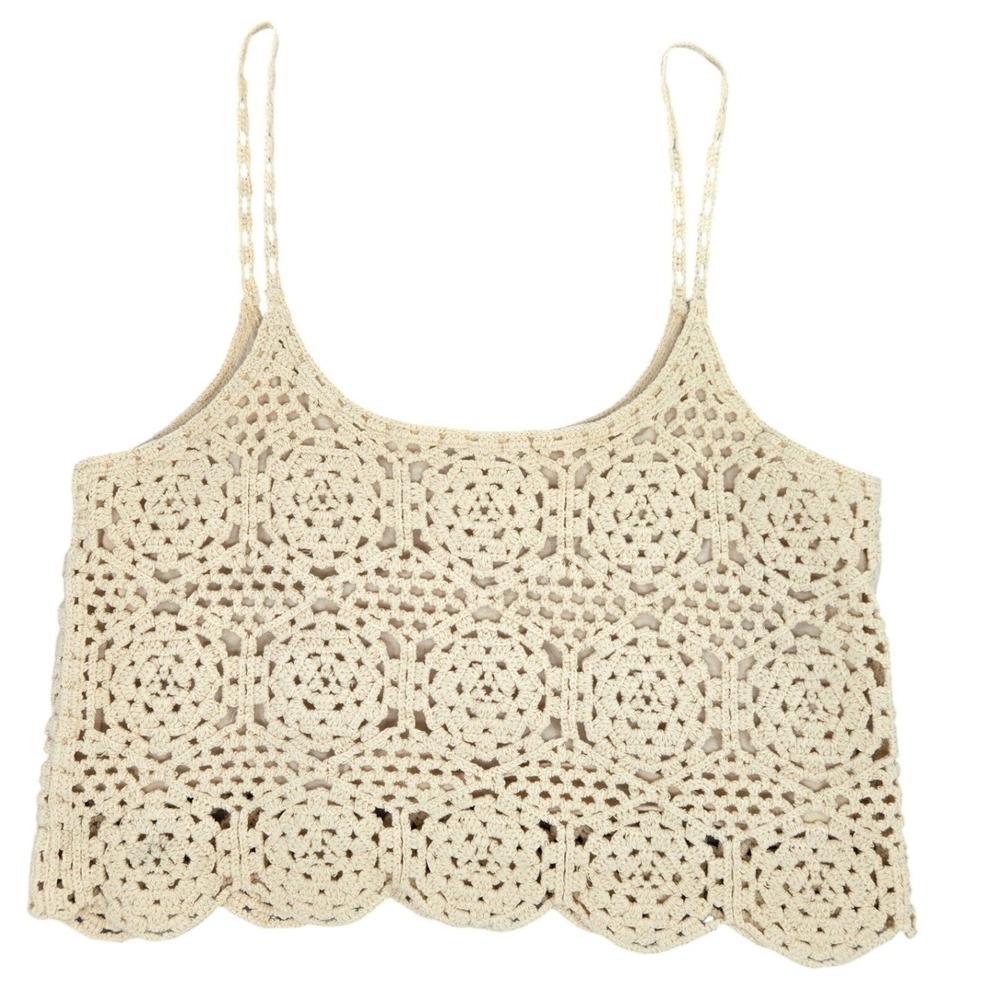 Arizona Jean Co MEDIUM Crochet Cami Tank Top Women Cream Boho Cottagecore